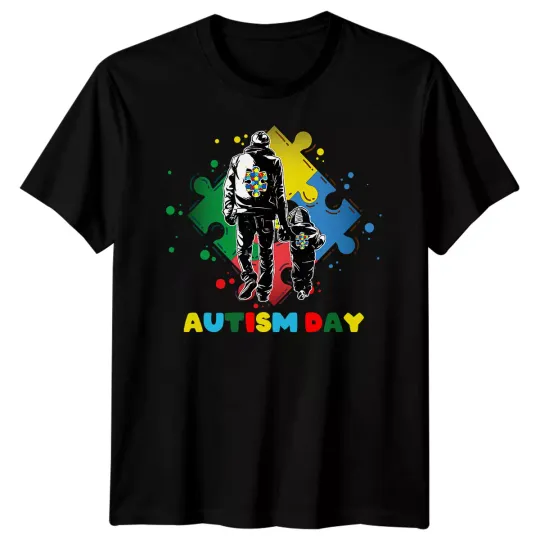 Discover Men Puzzle Piece Autism Awareness Day T-Shirt Tee Spectrum Acceptance Support