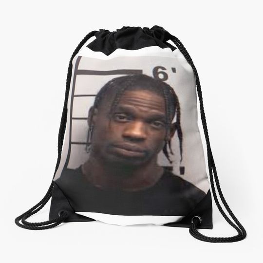 Discover Travis mugshot Drawstring Bag, Gifts for Fan