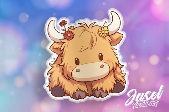 Discover Adorable Highland Cows: Charming Kawaii Sticker