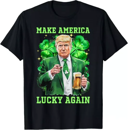 Discover Make St Patrick'S Day Great Again Shamrock Trump Retro T-Shirt S-5XL