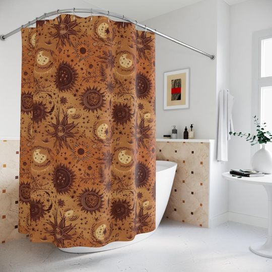 Discover Bohemian Sun and Moon Shower Curtain, Bathroom Decor