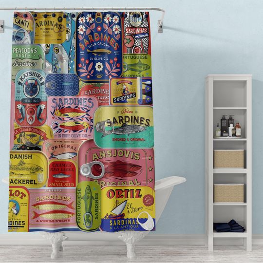 Discover Tinned Fish Shower Curtains, Bathroom Decor, Gift for Food Lovers