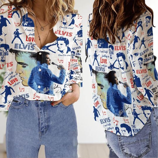 Discover Elvis Presley Linen Shirt, The King Of Rock Blouse Shirt, Elvis King Of Music Shirt