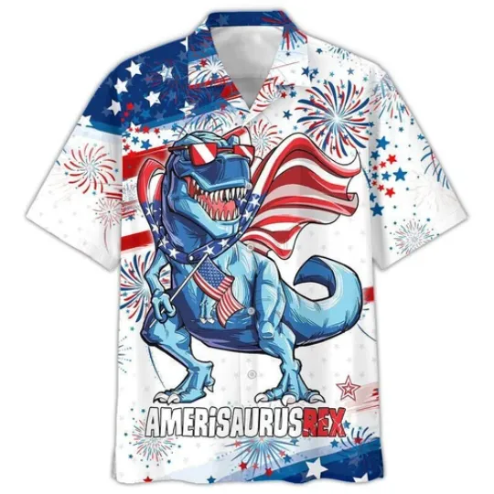 Discover Happy Independence Day US Dinosaur All Printed 3D Hawaiian Shirt