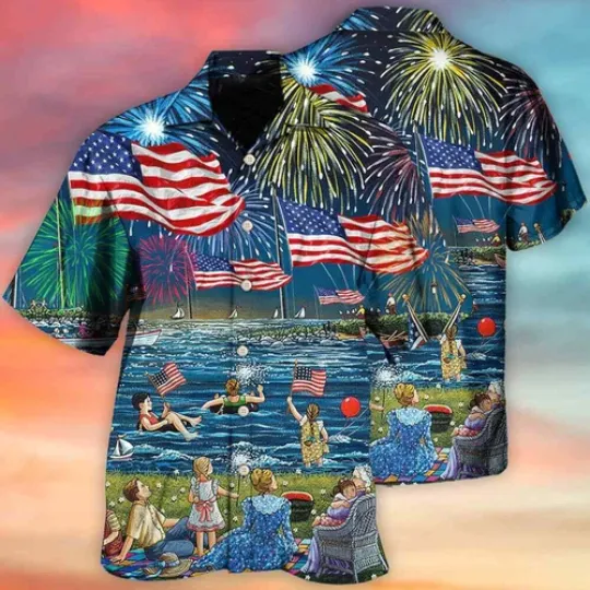 Discover Happy Independence Day Firework Celebration All Printed 3D Hawaiian Shirt
