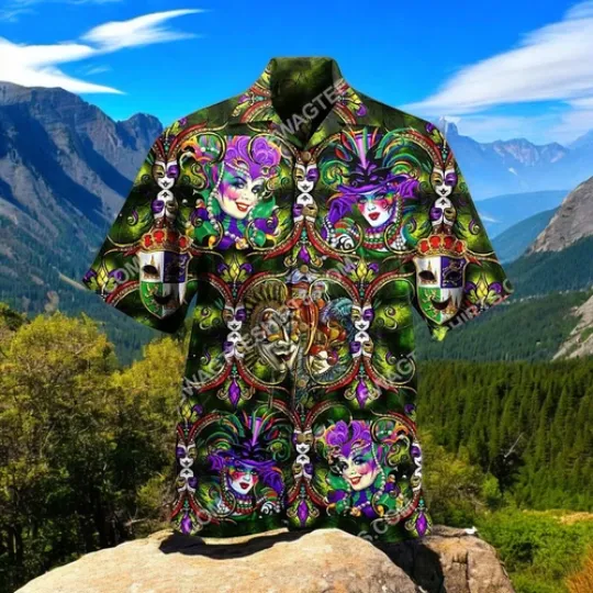 Discover Happy Mardi Gras All Over Printing Hawaiian Shirt