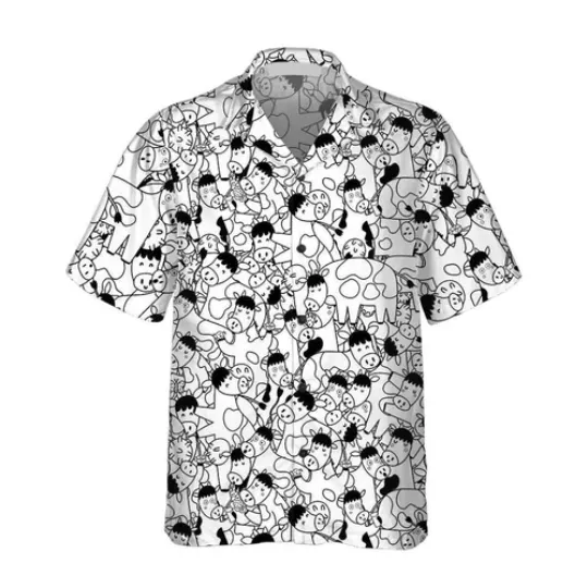 Discover Cow Doodle Humor Design 3D Hawaiian Shirt Fun Print