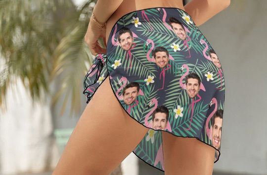 Discover Custom Beach Sarong Wrap with faces, Personalzied Flamingo