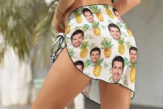 Discover Custom Beach Sarong Wrap with face, Personalzied Pineapple Women's Sarong