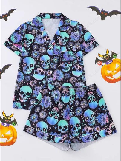 Discover Halloween Skull Print Women's Pajama Set
