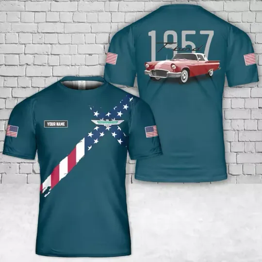 Discover Custom Name 1957 T-bind Thunderbird 3D T-Shirt