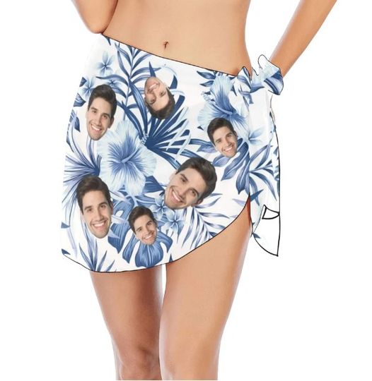 Discover Custom Beach Sarong Wrap with Faces, Personalzied Women's Sarong Wrap with Photo
