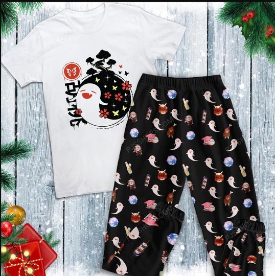 Discover Hutao Genshin Impact Pajamas Set, Hutao Family Pajamas, Hutao Fans Family Holiday Pajamas Set.