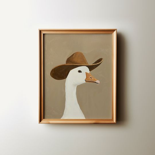 Discover silly cowboy goose print, brown western nursery printable art