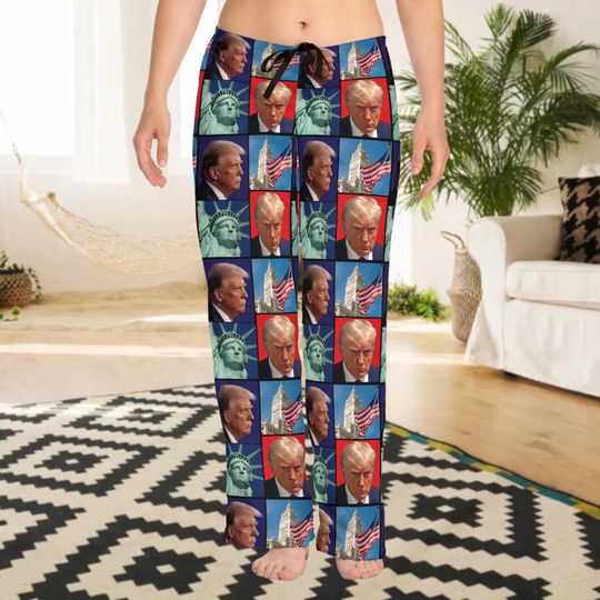 Discover Trump Statue of Liberty Womens Pajama Pants | Wrigley Building USA Flag Print Sleepwear
