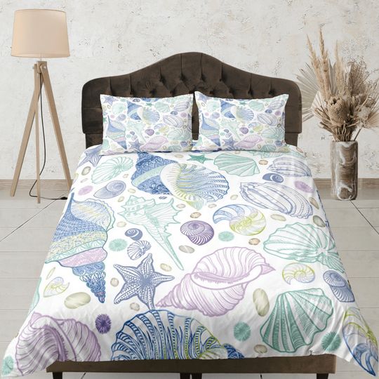 Discover Seashell Duvet Cover, Beach Bedding Set, Ocean Decor, Coastal Bedroom Set
