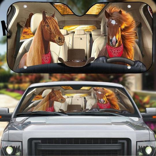 Discover Horse Auto Car Sunshade, Farm Horse Car Windshield Cover, Western Cowboy
