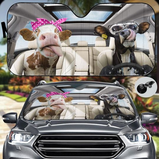 Discover Tongue Out Cows Car Sunshade, Cow Couple Auto Car Sunshade