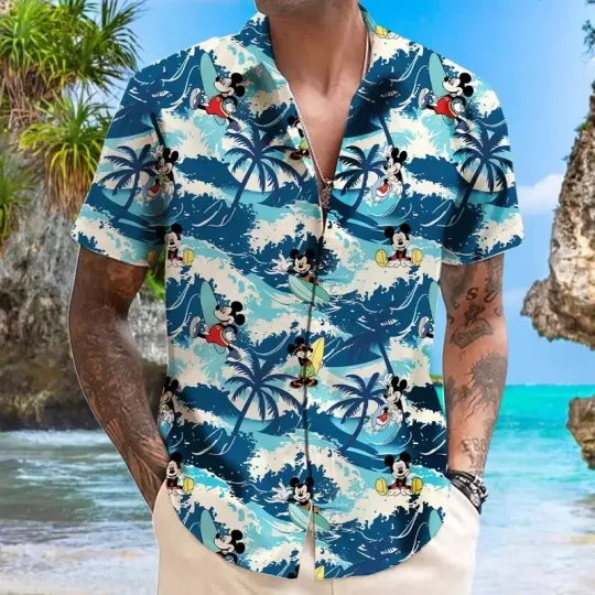 Discover Disneyyy Summer Hawaiian Shirt, Aloha Vacation, Summer Waves, Surfing Mickeyy