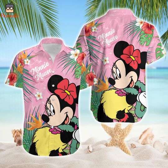 Discover Minniee Tropical Palm Hawaii Shirt, Disneyyland Minniee Hawaii Shirt, Summer Button Up Hawaiian Shirt