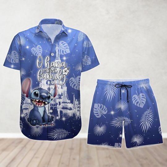 Discover Stitchh Ohana Means Family Button Shirt And Shorts, Lilo And Stitchh