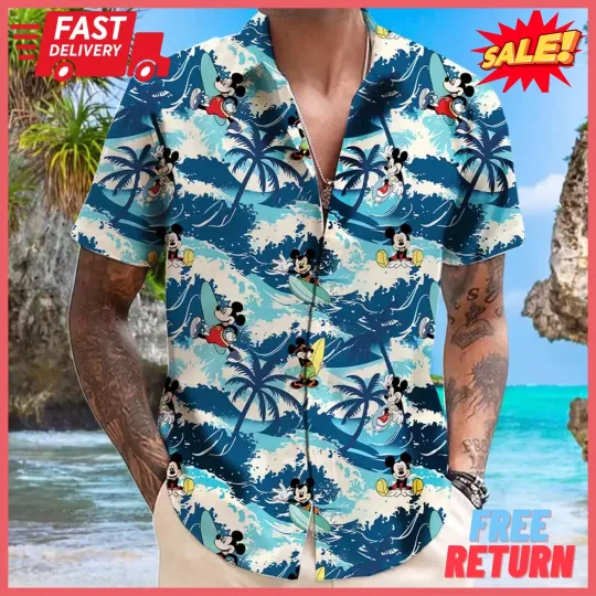 Discover Disneyyy Summer Hawaiian Shirt  Aloha Vacation  Summer Waves  Surfing Mickeyy Shirt