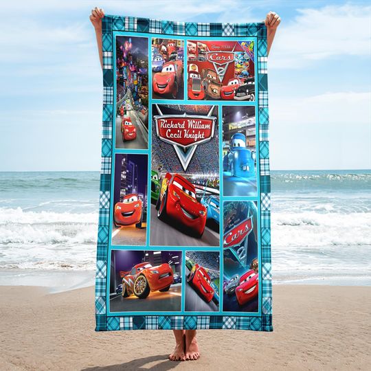 Discover Personalized Disneyyy Lightning Racing Car Beach Towel, Custom Name Car Movie Towel, Racing Car