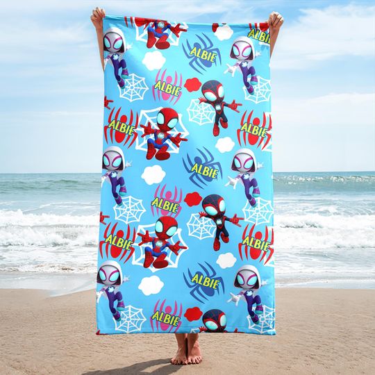 Discover Personalized Spidey And His Amazing Friends Beach Towels, Ghost-Spider Beach Towel, Spin Beach Towel