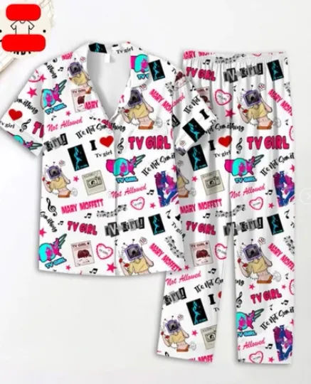 Discover TV Girl Mary Moffett Not Allowed Music Note White Pijamas Set