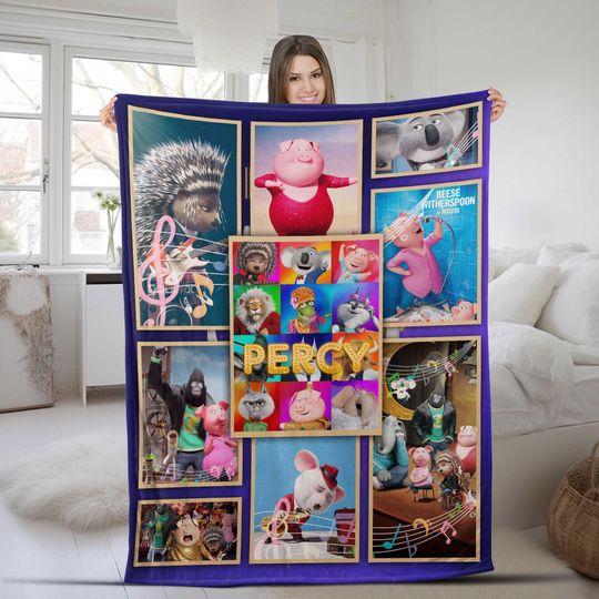 Discover Personalize Sing Pig Blanket, Sing 2 Movie Cartoon, Birthday Gift Baby Name Blanket, Velveteen Plush Blanket