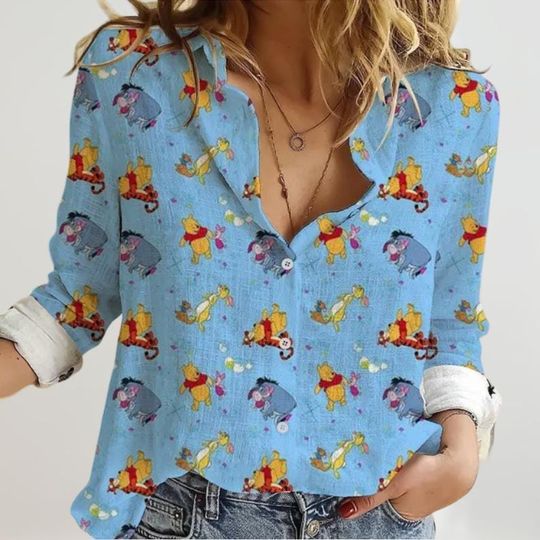 Discover winniee the poohh Linen Shirt Women, Disneyyy Pooh Casual Shirt