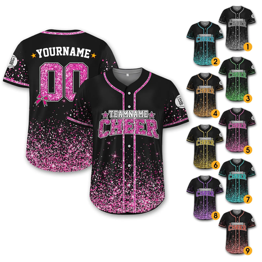 Discover Custom Glitter Baseball Jersey with Team Name Number, Custom Name Cheerleading Shirt