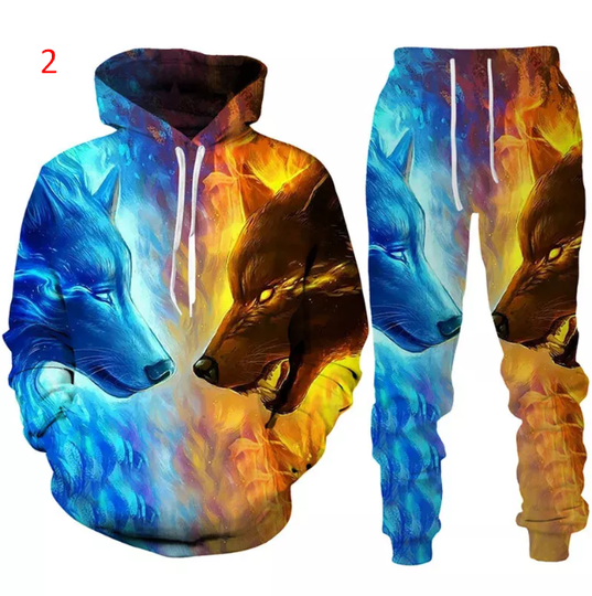 Discover Wolf 3D Print Tracksuit Set Hoodie Pants Sets Hip Hop Casual Pullover Sweatshirt