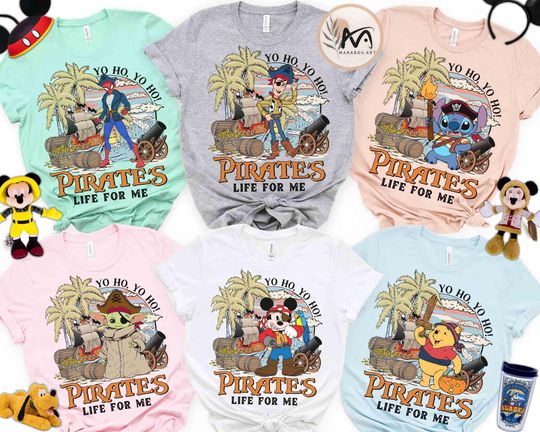 Discover Customize All Characters Disneyyy Pirates Shirt, Yo Ho Yo Ho A Pirate's Life for Me
