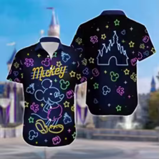 Discover Mickeyy Neon Hawaiian Beach Shirt, Mickeyy Button Shirt Holiday, Cartoon Hawaiian Shirt, 3D Fully Printed Shirt