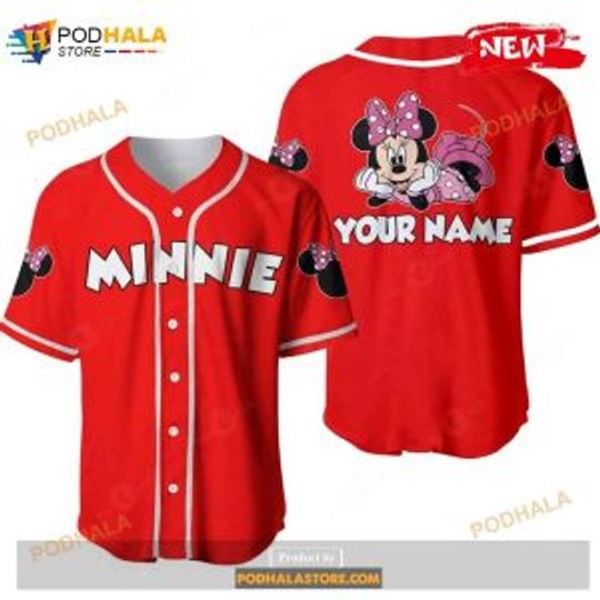 Discover Custom Chilling Minniee Mouse Disneyyy Red Design All Over Print Baseball Jersey