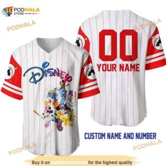 Discover Custom Name Mickeyy mouse & Friends Disneyyy Pinstripe 3D Baseball Jersey