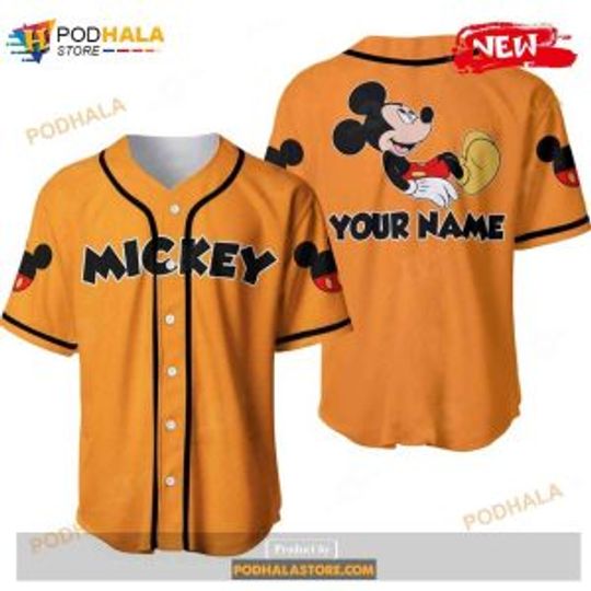 Discover Custom Chilling Mickeyy mouse Disneyyy All Over Print Orange Baseball Jersey