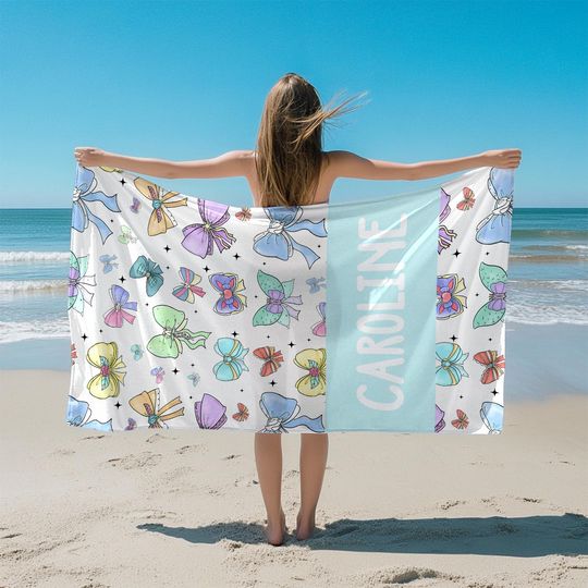Discover Personalized Disneyyy Princess Cute Ribbons And Bows Pastel Beach Towel