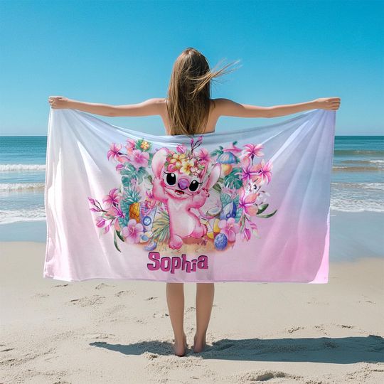 Discover Custom Cute Angel Floral Beach Towel, Disneyyy Kid Towel Gift