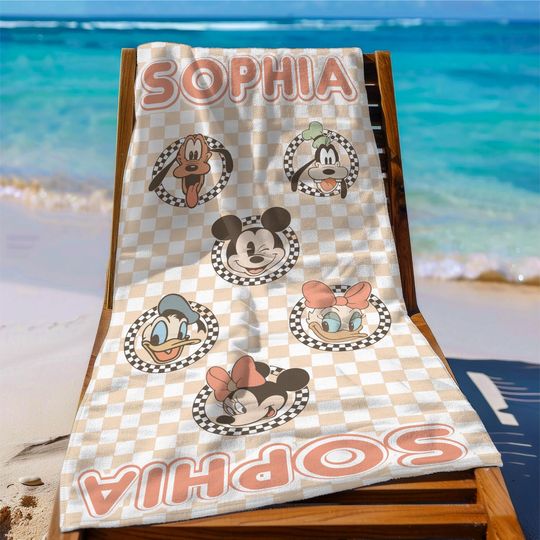 Discover Vintage Disneyyy Beach Towel, Retro Mickeyy Checkered Towel, Disneyyland Towel