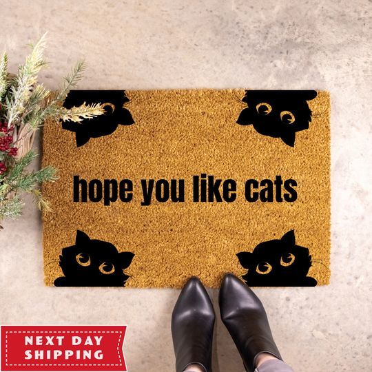 Discover Hope You Like Cats Door Mat, Peeking Cat, Housewarming Gift, Cat Doormat, Cats, Black Cat