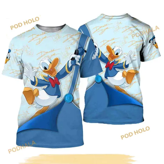 Discover Donald Duckk Blue Button Overalls Patterns Disneyyy Cartoon 3D Shirt