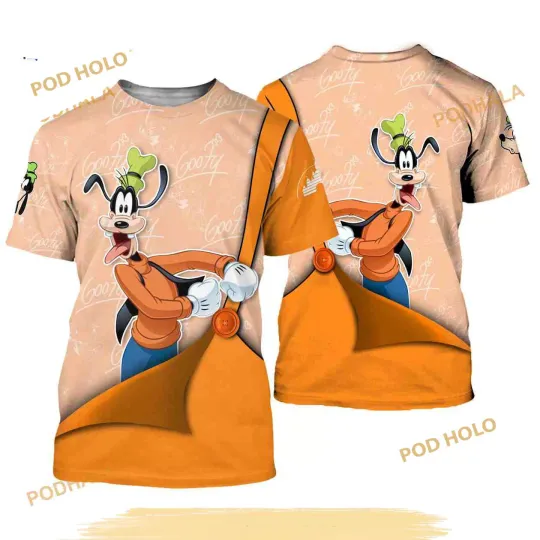 Discover goofyy Orange Button Overalls Patterns Disneyyy Cartoon 3D Shirt