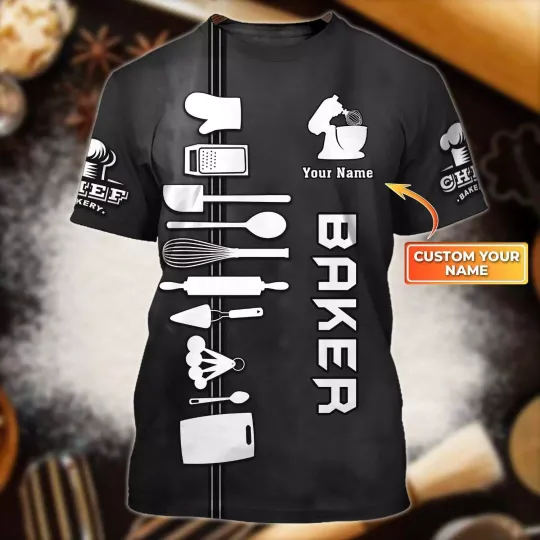 Discover Baker Bakery Chef T Shirt Personalized Name 3D Tshirt For Master Chef