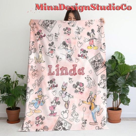 Discover Personalized Watercolor Mickeyy and Friends Sketch Disneyyy Blanket