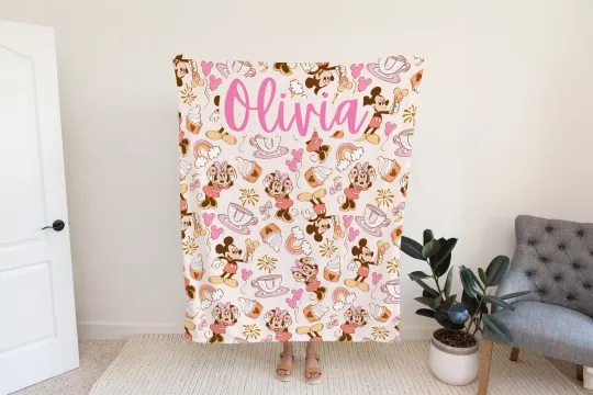 Discover Personalized Micky and Minniee Mouse Disneyyy Fleece Blanket, Custom Name Blanket