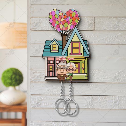 Discover Personalized Up Couple Keychain, Carl and Ellie keychain, Up House key holder, Balloon Heart House
