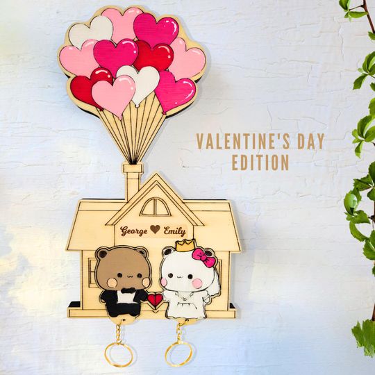 Discover Valentines Day Dudu Bubu Personalized Keychain Holder, Anime Keyholder Aesthetic Couple Keychain Hanger