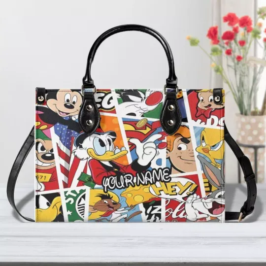 Discover Disneyyy Funny Desgin Custom Name Leather Hand, Cute HandBag, Gift For Girlfriend